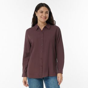 H&H Women's Long Sleeve Essential Linen Blend Shirt