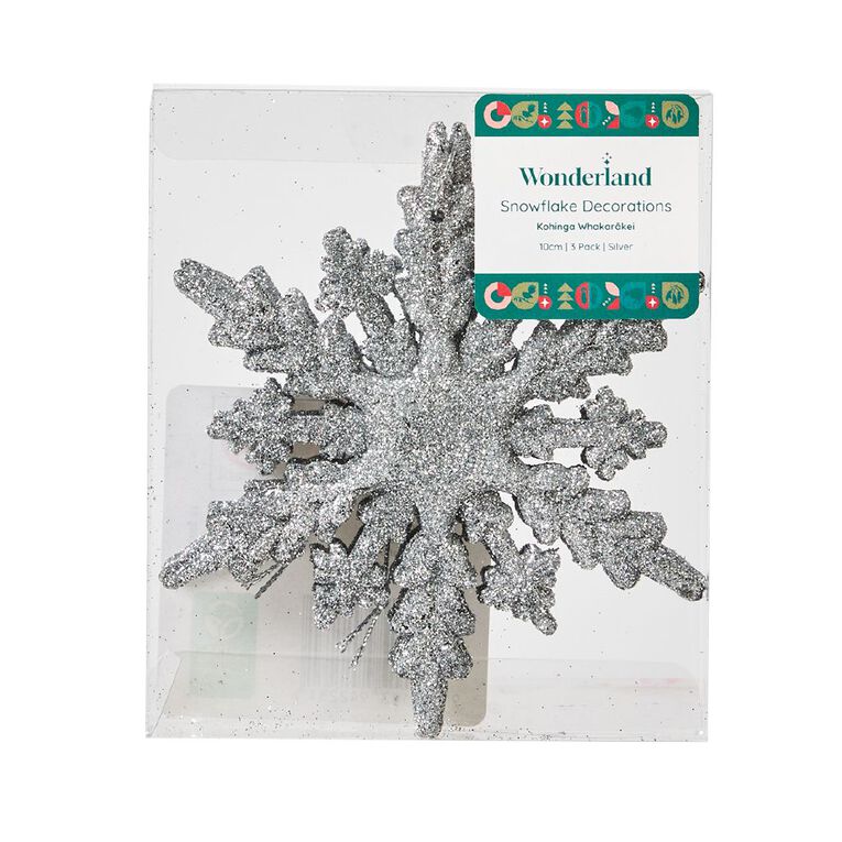 Wonderland Tree Decorations Snowflake 10cm Silver 3 Pack, , hi-res