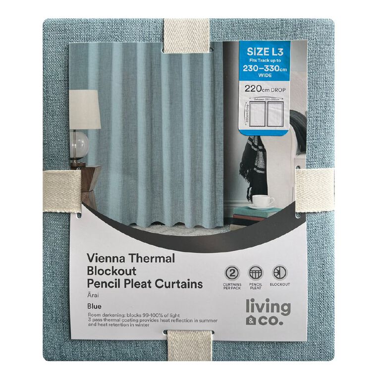 Living & Co Vienna Curtains Blue 230-330cm Wide/220cm Drop, , hi-res