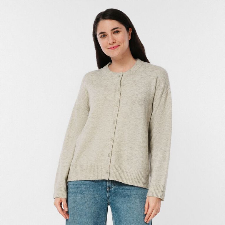 H&H Women's Cosy Oversized Crew Cardigan, Brown Light, hi-res