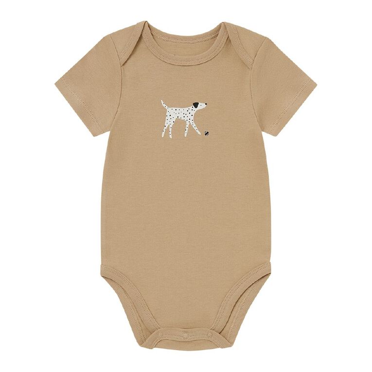 Young Original Babies' Short Sleeve Printed Bodysuit 3 Pack, Brown Mid DOGS, hi-res
