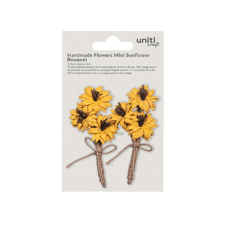 Handmade Flowers - Mini Sunflower Bouquet Approx 4cm 2Pc Little Bi, , hi-res