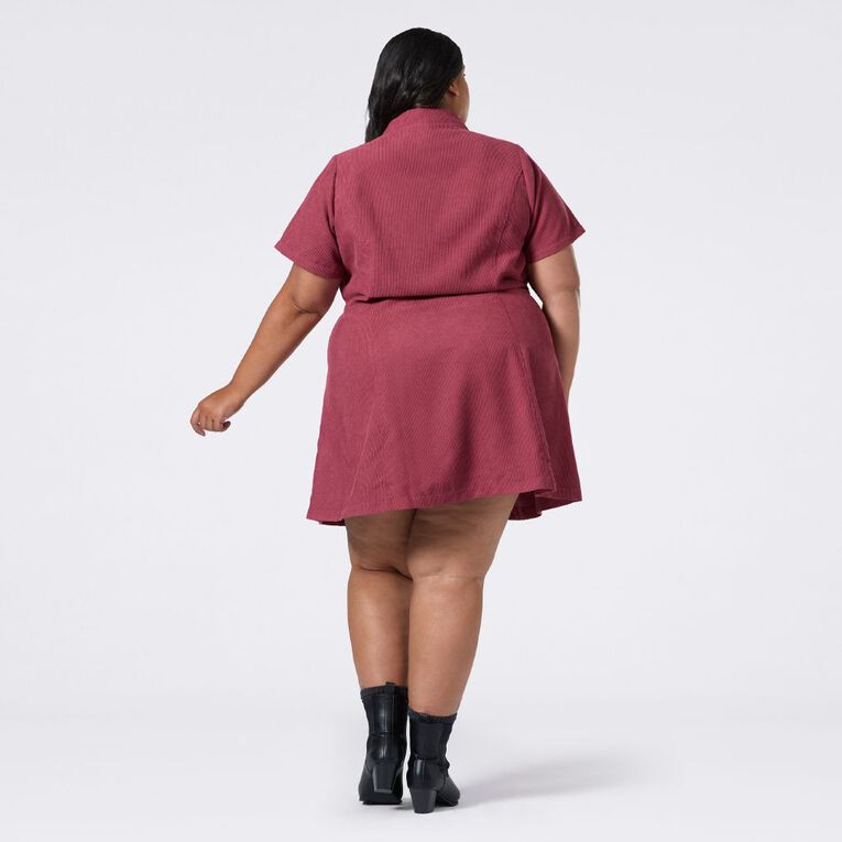 H&H Curve Women's Short Sleeve Cord Mini Shirt Dress, Red Dark, hi-res