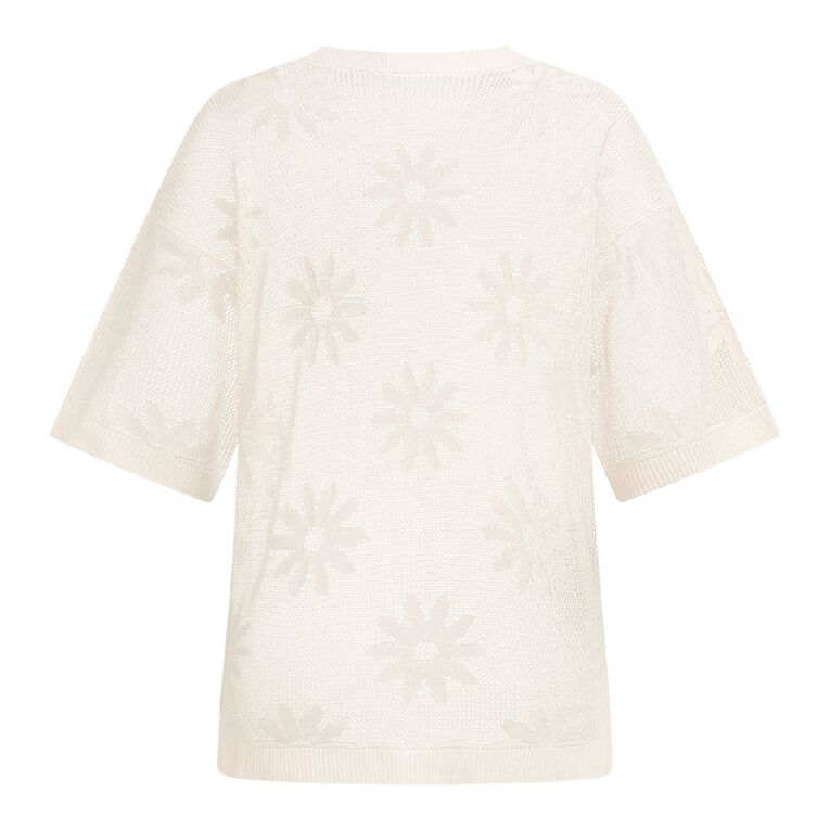 H&H Women's Amber Rixon Short Sleeve Crochet Flower Knit, Cream, hi-res