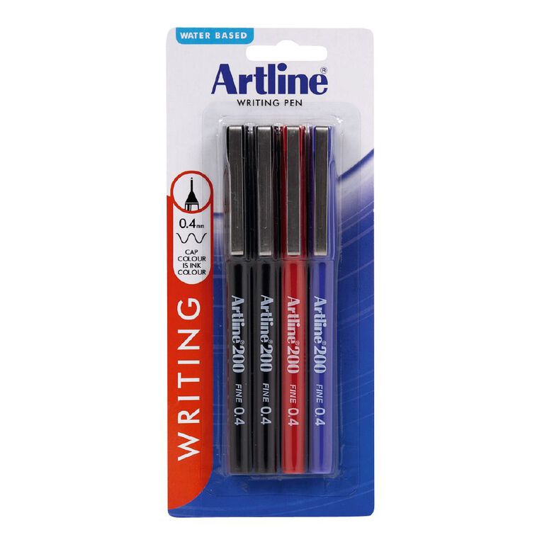 Artline 200 Pen 0.4mm 4 Pack Multi-Coloured, , hi-res