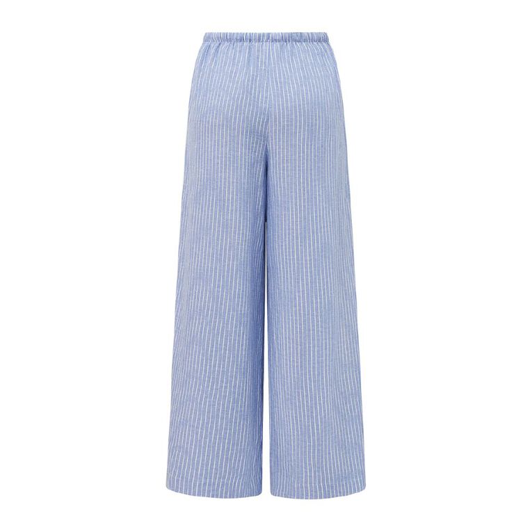 H&H Women's Tie Waist Linen Blend Pants, Blue Mid, hi-res