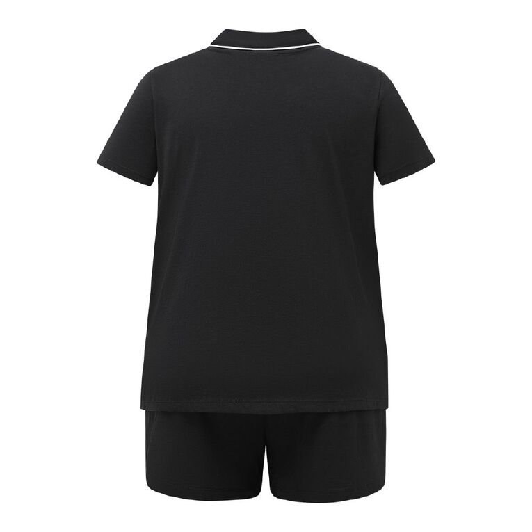 H&H Women's Plus Button Up Pyjama Set, Black, hi-res