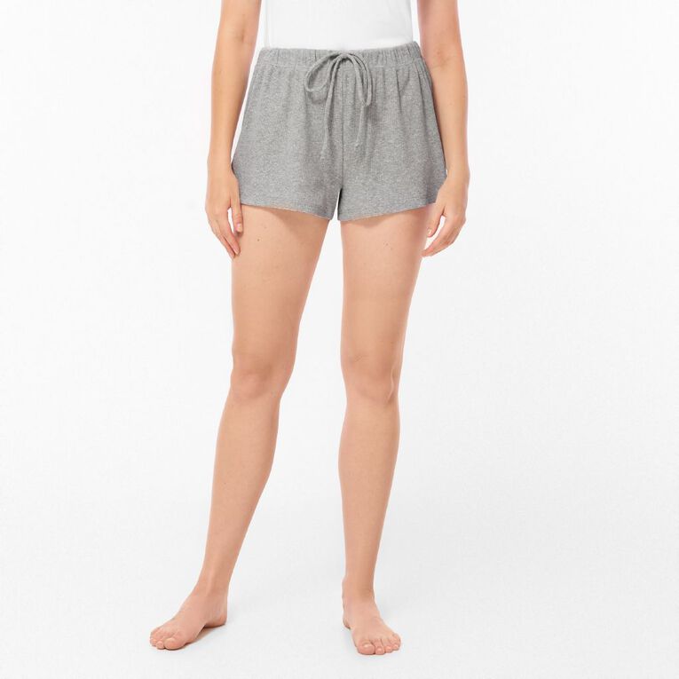 H&H Women's Rib Pyjama Shorts, Grey Mid, hi-res