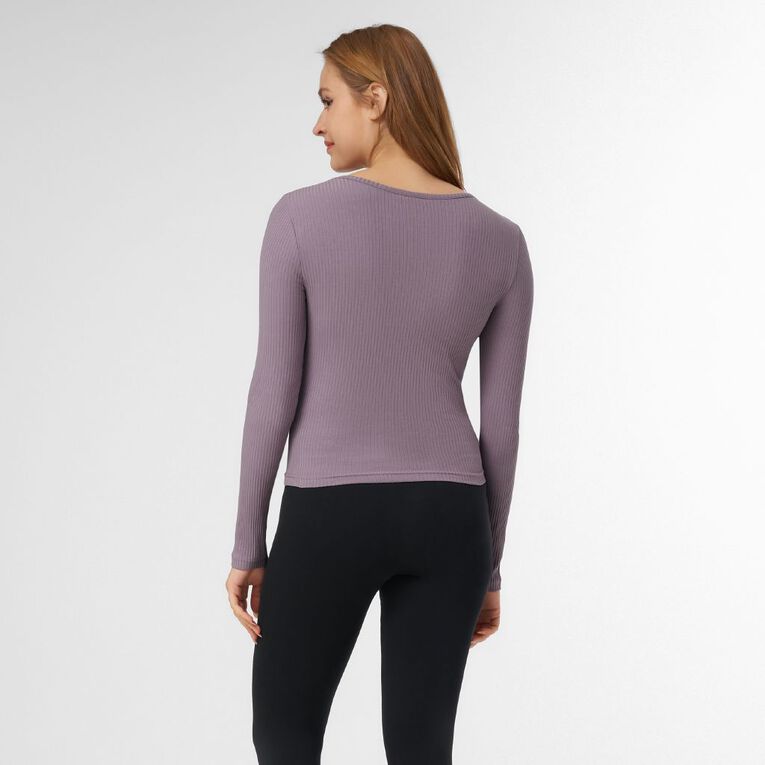 H&H Women's Long Sleeve Square Neck Rib Top, Grey Mid, hi-res