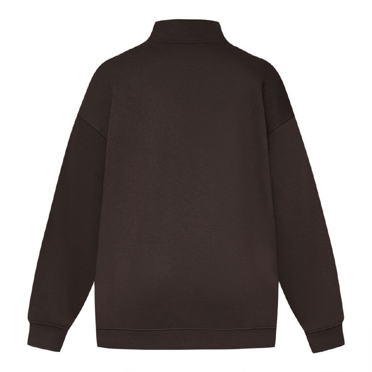 H&H Women's Long Sleeve Oversized BF 1/4 Zip, Brown Dark, hi-res