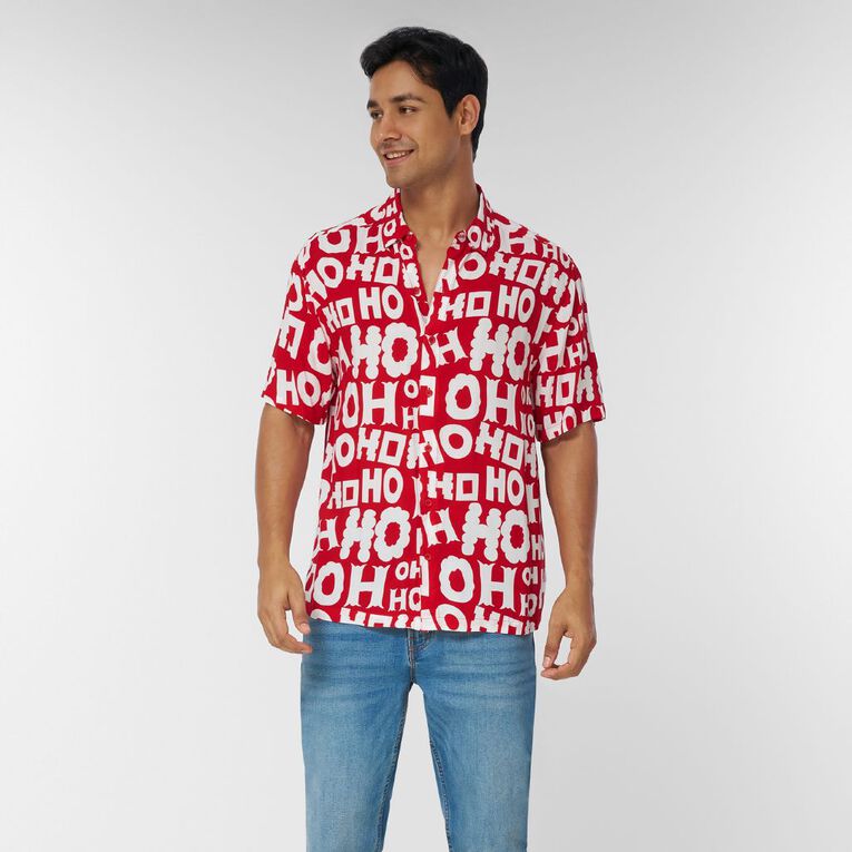 H&H Men's Short Sleeve Printed Shirt, Red Dark, hi-res