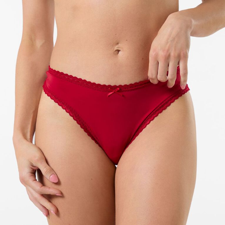 H&H Women's Micro and Lace G-String Briefs 3 Pack, Black/Red, hi-res