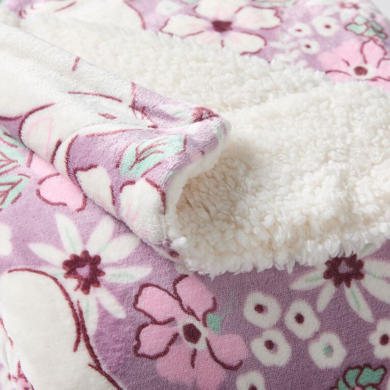 Living & Co Plush Bunny Blanket Sherpa Reverse Purple Mid King Single, , hi-res