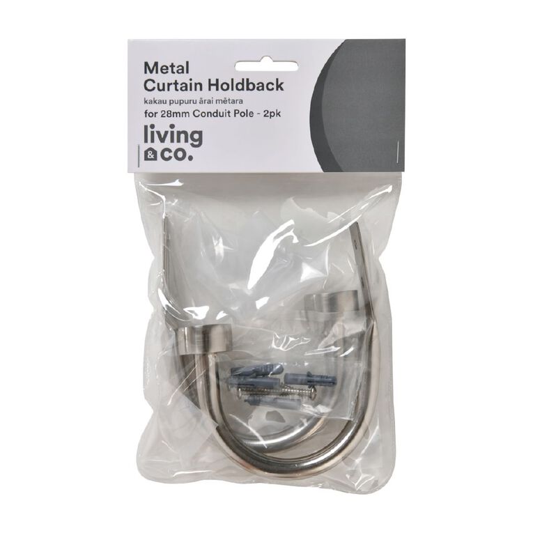 Living & Co Metal Curtain Holdback 2 Pack Satin Silver, , hi-res