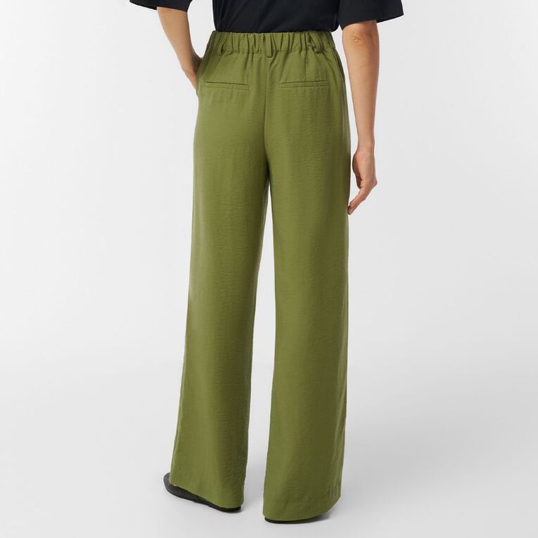 H&H Women's Wide Leg Pleated Pants, Green Mid, hi-res