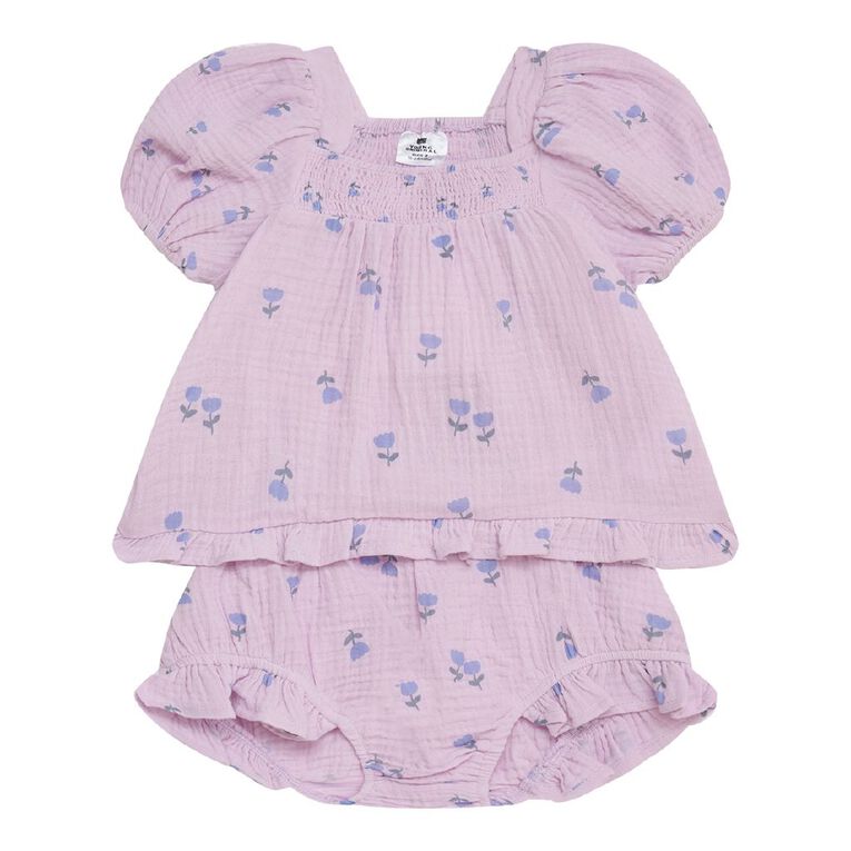 Young Original Toddler 2 Piece Muslin Top and Bloomer Set, Purple Light, hi-res