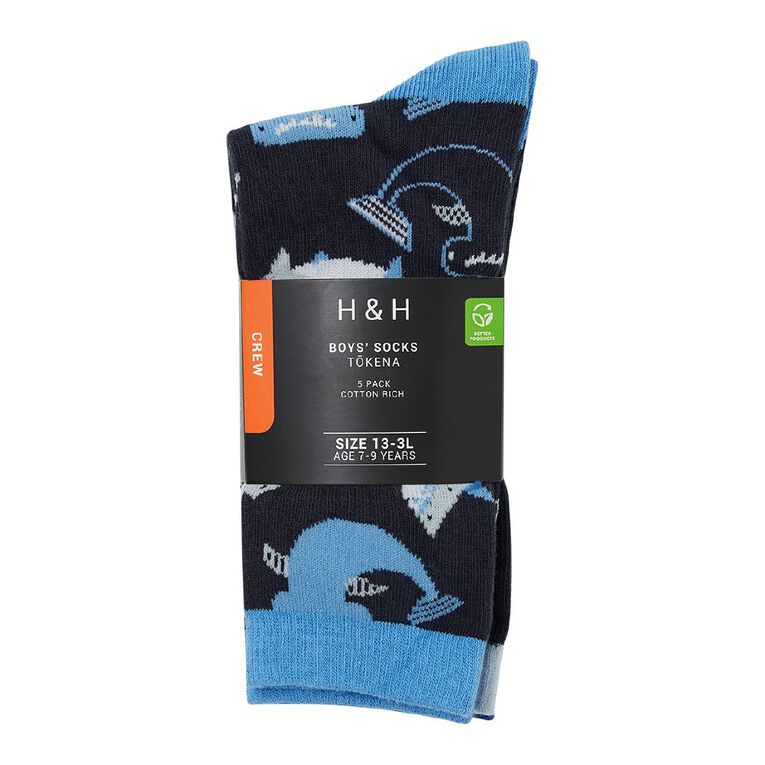 H&H Boys' Crew Jacquard Socks 5 Pack, Green Light, hi-res