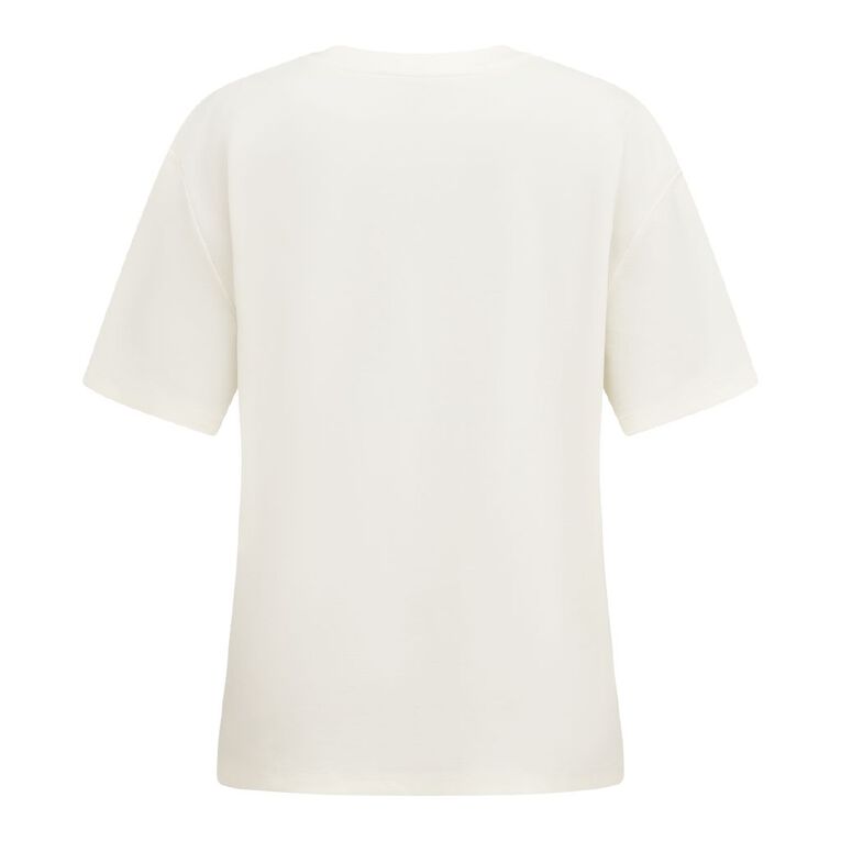 H&H Women's Short Sleeve Boxy Plain Tee, Cream, hi-res