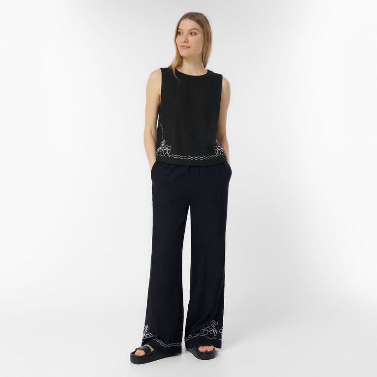 H&H Women's Sleeveless Emboridery Shell Top, Black, hi-res