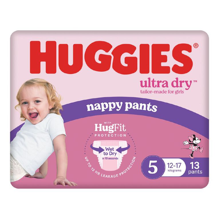 Huggies Ultra Dry Nappy Pants Walker Girl Size 5 12-17kg 13 Pack, , hi-res