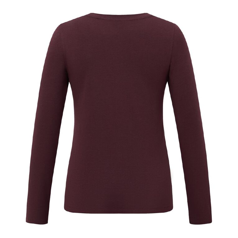 H&H Women's Stretch Long Sleeve Scoop Neck Tee, Red Dark, hi-res