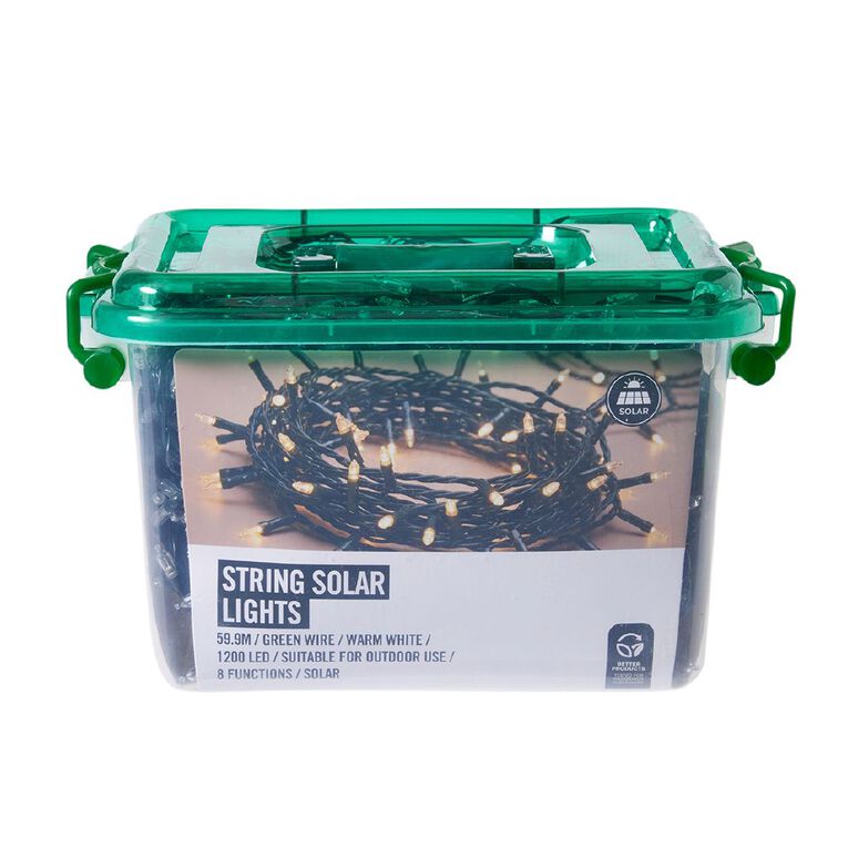Solar Fairy Lights Green Wire Warm White 1200 LED 59.9M, , hi-res