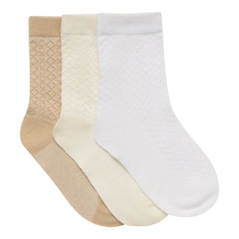 H&H Infants' Textured Half Crew Socks 3 Pack, Cream, hi-res