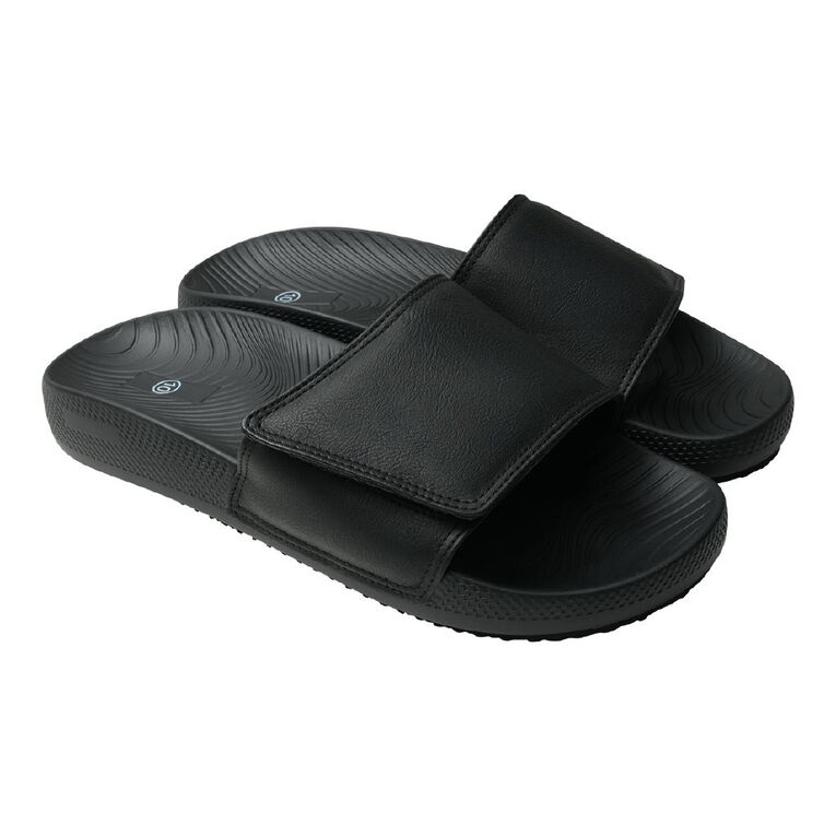 H&H Men's Ricky Adjustable Slides, Black, hi-res