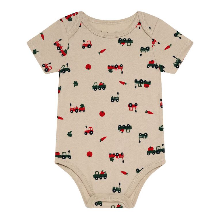 Young Original Babies' Short Sleeve Printed Bodysuit 3 Pack, Brown Light, hi-res