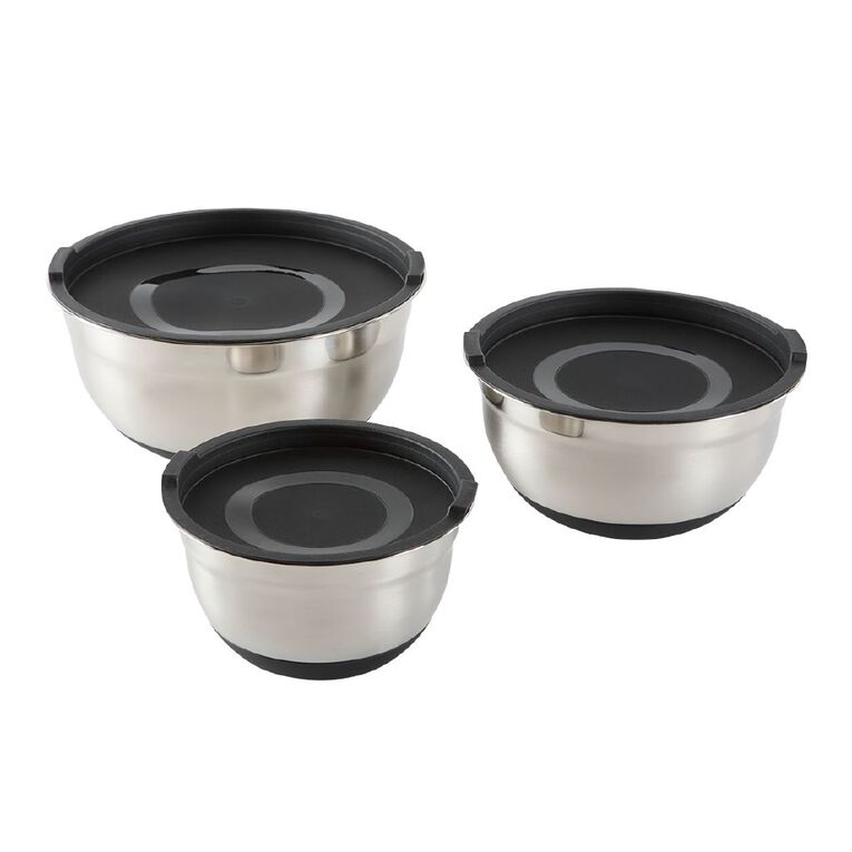 Living & Co Non Slip Stainless Steel Mixing Bowls with Lid 3 Pack, , hi-res