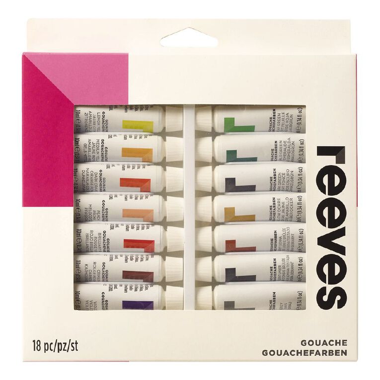 Reeves Paint Set Gouache 18 Pack Multi-Coloured, , hi-res