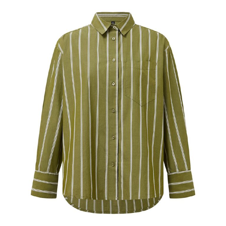 H&H Women's Long Sleeve Cotton Shirt, Green, hi-res