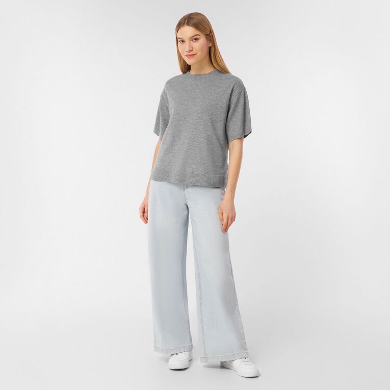 H&H Women's Short Sleeve Knit Tee, Grey Marle, hi-res