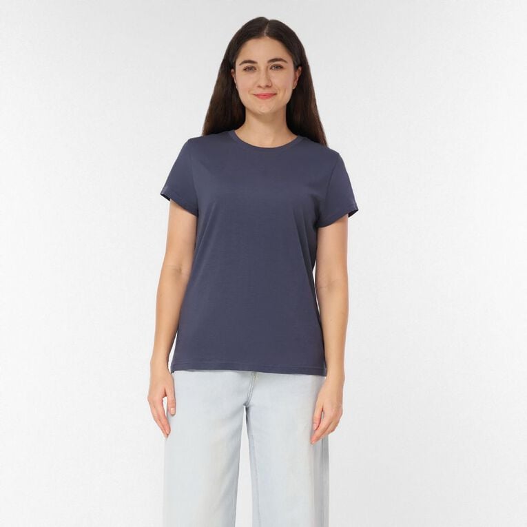 H&H Women's Short Sleeve Crew Neck Cotton Tee, Blue Dark NIGHTSHADW, hi-res