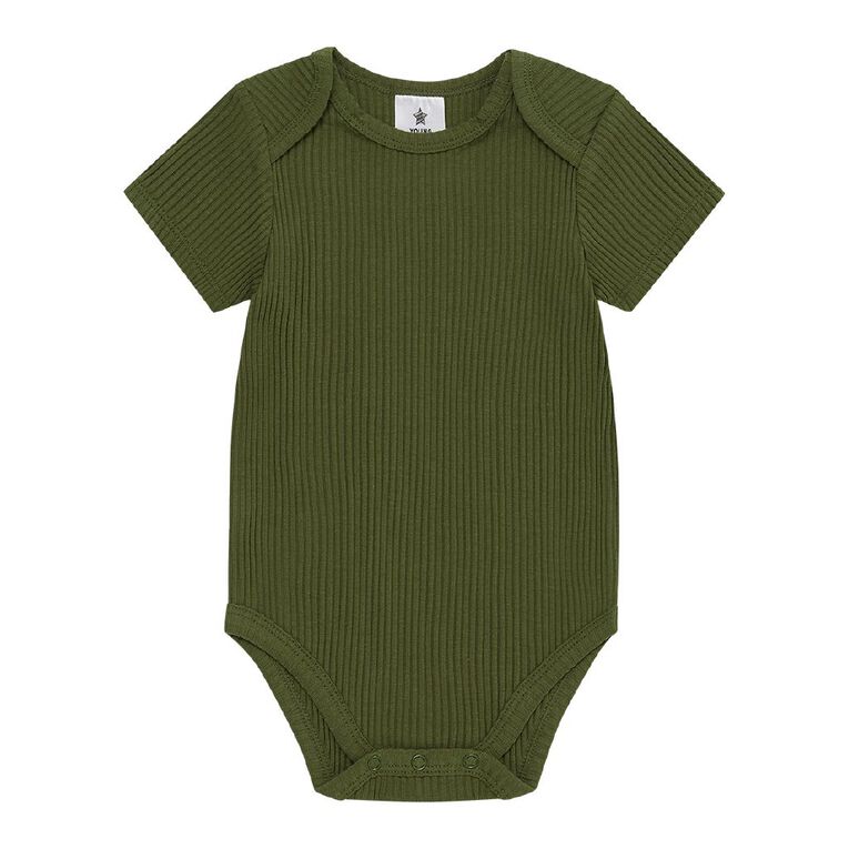 Young Original Babies' Short Sleeve Rib Bodysuit 3 Pack, Green Mid, hi-res