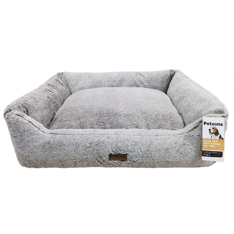 Petzone Faux Fur Pet Rectangle Bed Grey Medium