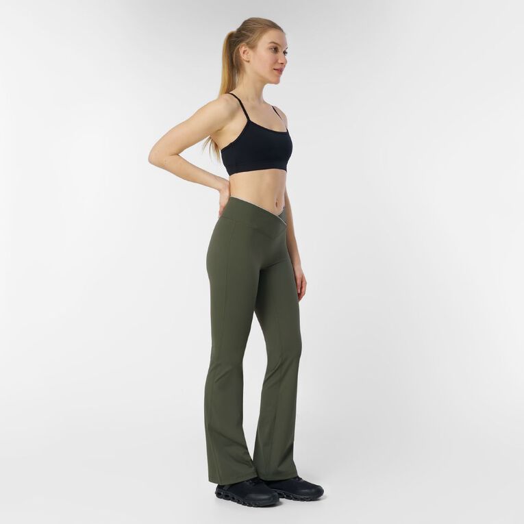 Active Intent Women's Wrap Front Flare Leggings, Green Mid, hi-res