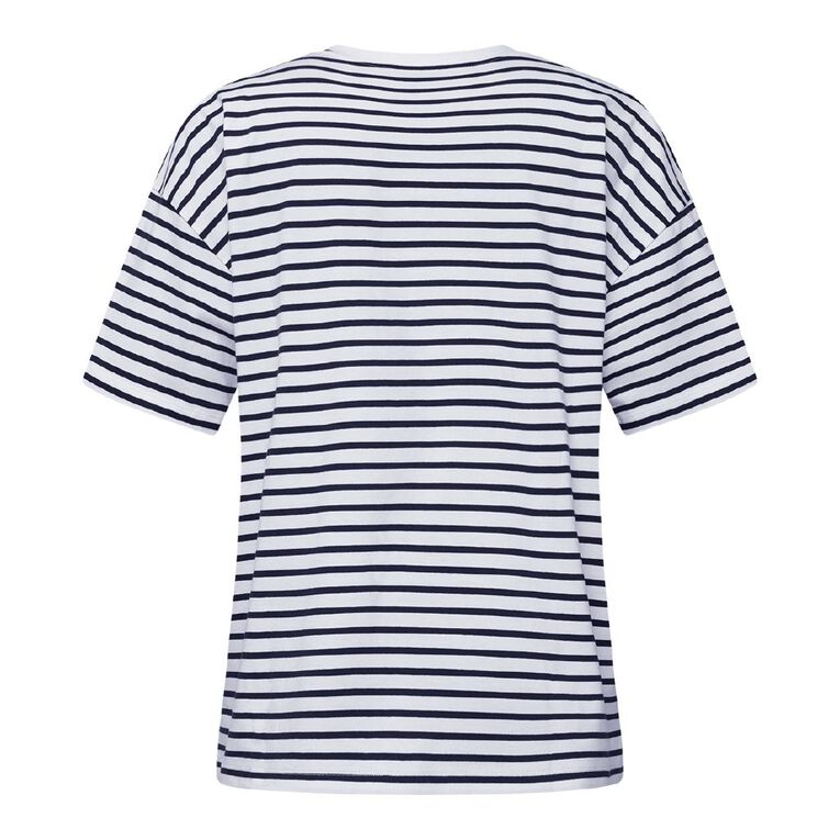 H&H Women's Oversized Boyfriend Stripe Tee, Navy/White, hi-res