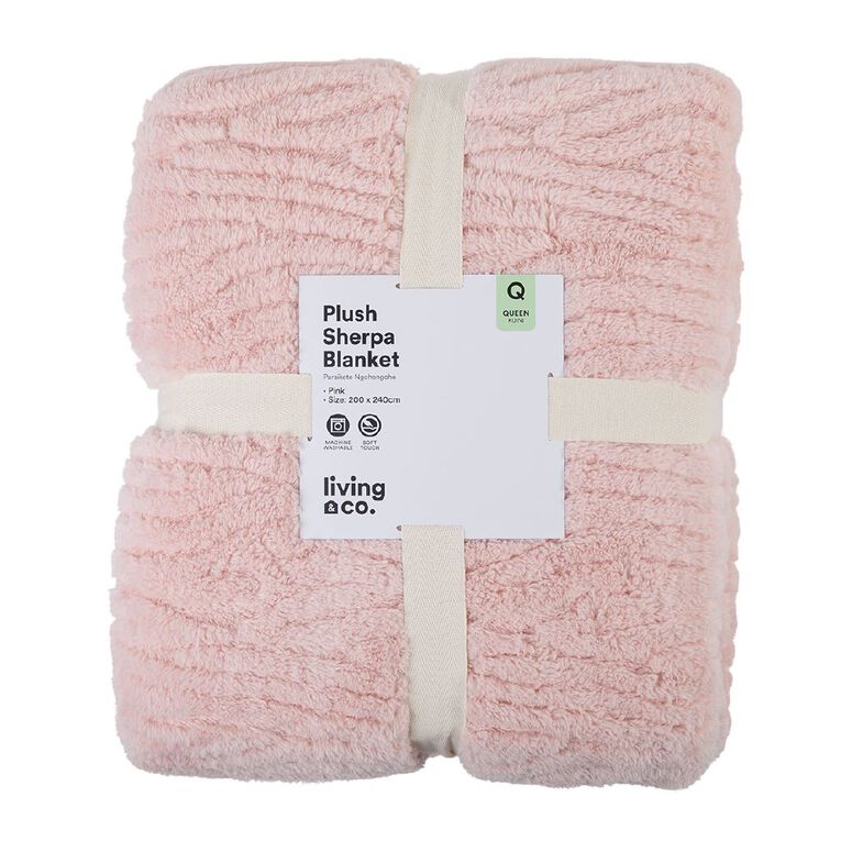 Living & Co Jacquard Sherpa Blanket Pink Queen, , hi-res