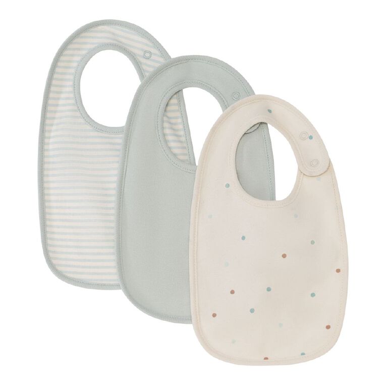 Young Original Babies' Dome Bibs 3 Pack, Blue Light SPOTS, hi-res