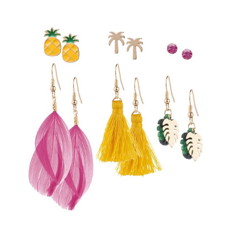 Basics Stud Tropical Pineapple Palm Earring 6 Pairs