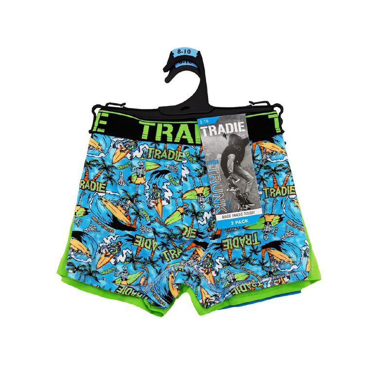 Tradie Boys' Trunks 3 Pack, Blue/Aqua, hi-res