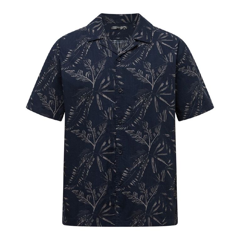 H&H Men's Printed Cotton Shirt, Navy, hi-res