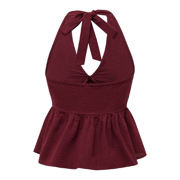 H&H Women's Tie Frill Halter Top, Red Dark, hi-res
