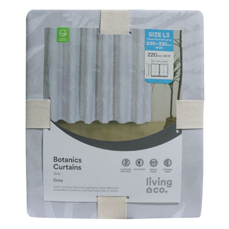 Living & Co Curtains Nature Grey 230-330cm Wide/220cm Drop, , hi-res