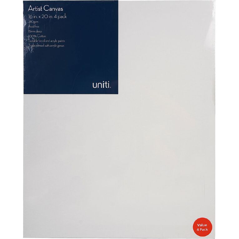 Uniti Value Blank Canvas 16in x 20in 4 Pack, , hi-res