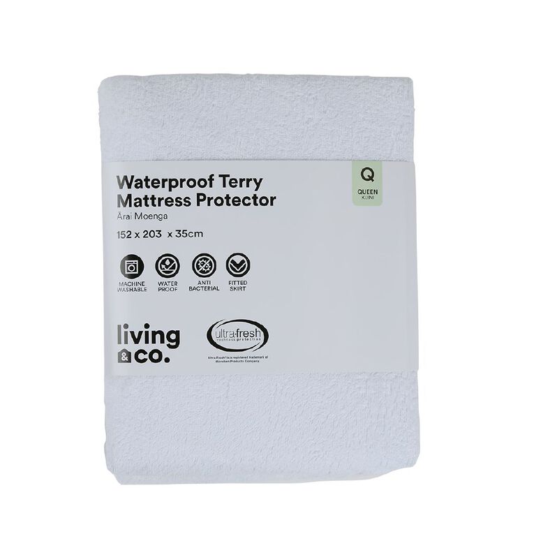 Living & Co Mattress Protector Terry White Queen, , hi-res