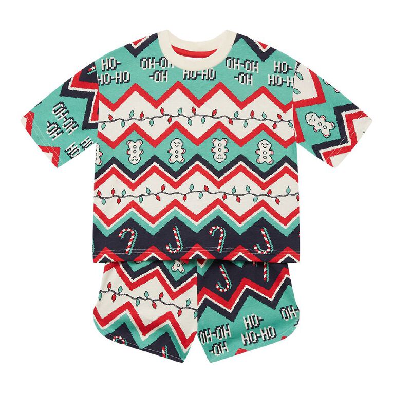 H&H Girls' Christmas Tee and Short Pyjama Set, Green Mid, hi-res