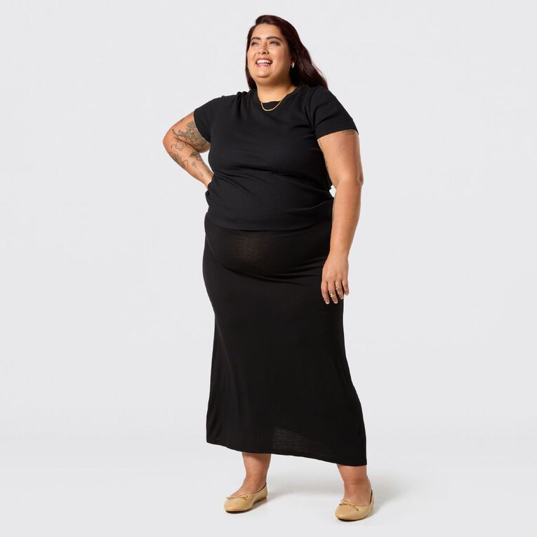 H&H Curve Women's Rib Maxi Skirt, Black, hi-res