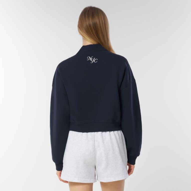 H&H Women's Long Sleeve Crop Zip Thru Sweat, Blue Dark, hi-res